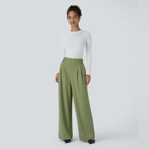 NWT Halara Flex High Waisted Side Pocket Wide Leg Crepe Work Trousers medium